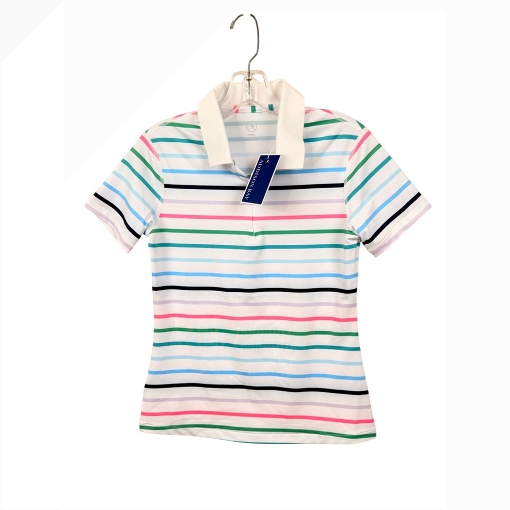 $118 NWT ADDISON BAY Preppy White Pastel Striped Courtside Golf Tennis‎ Polo XS